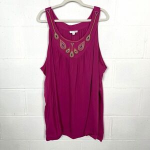 Fashion Bug Drapey Tank Top Embroidered Beaded Peacock Artsy Boho Colorful SZ 4X